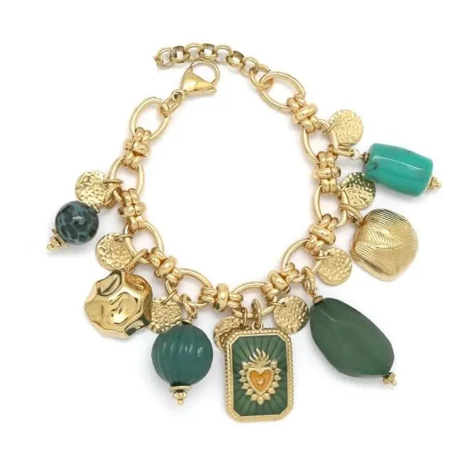 Lizou Turquoise Green Heart Charm Bracelet