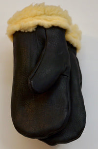 Century Deerskin Leather Lined Mittens - Black