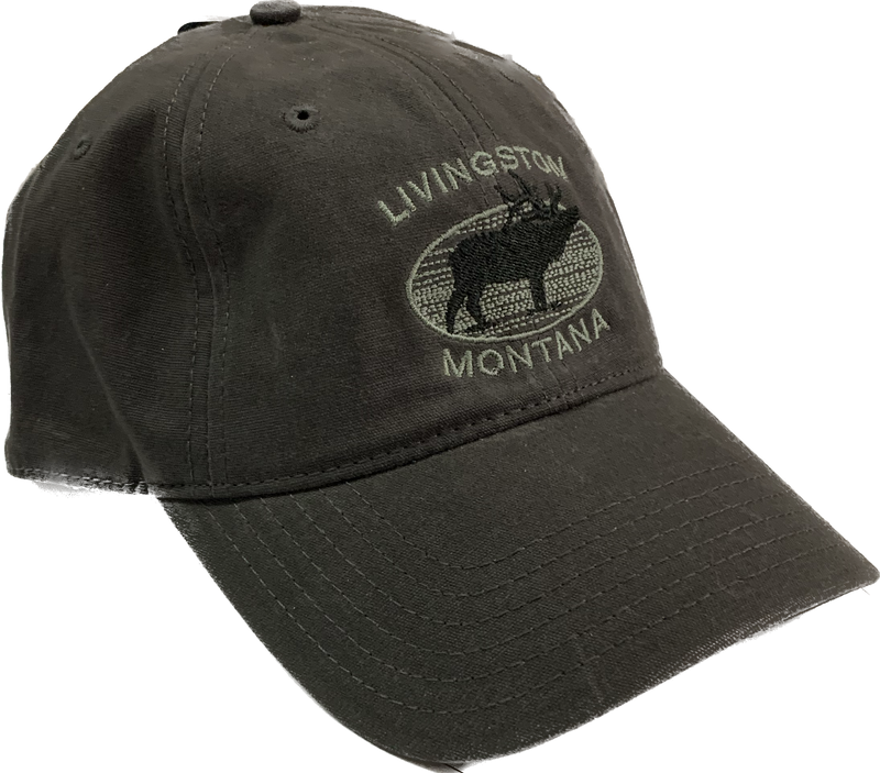 Montana Wax Finish Black Elk Embroidery Charcoal Cap - Olive Lettering