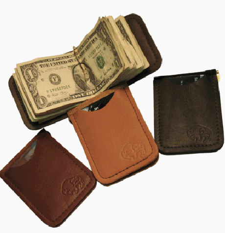 TLS Money Clip Buffalo/Bison Leather Card Case WITH SPRING