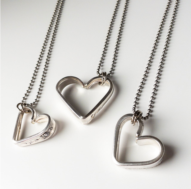 Girl Ran Away With the Spoon Bent Heart Silverware Pendant Necklace