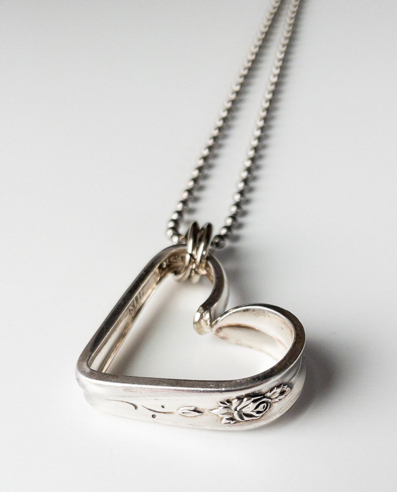 Girl Ran Away With the Spoon Bent Heart Silverware Pendant Necklace