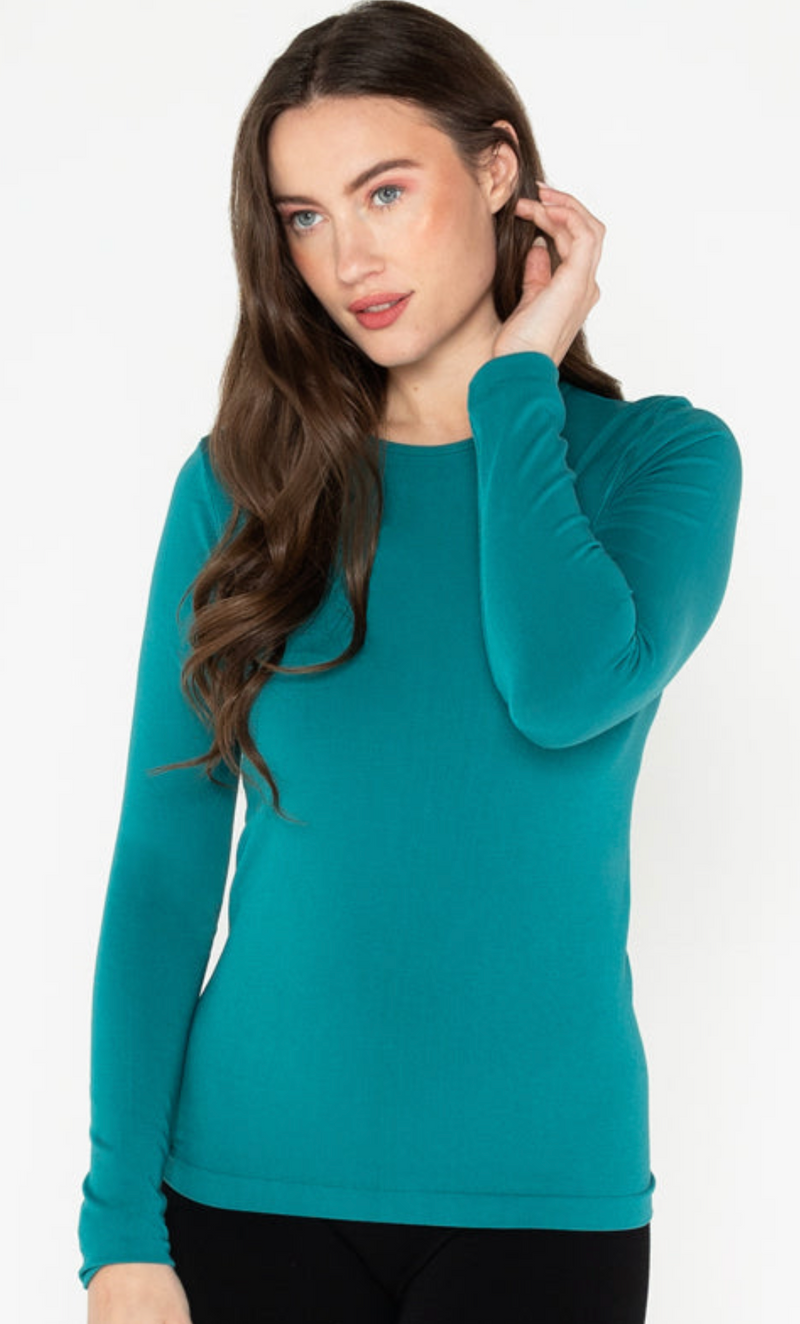 C'est Moi Womens Long-Sleeve Bamboo Crew Neck Top - Emerald