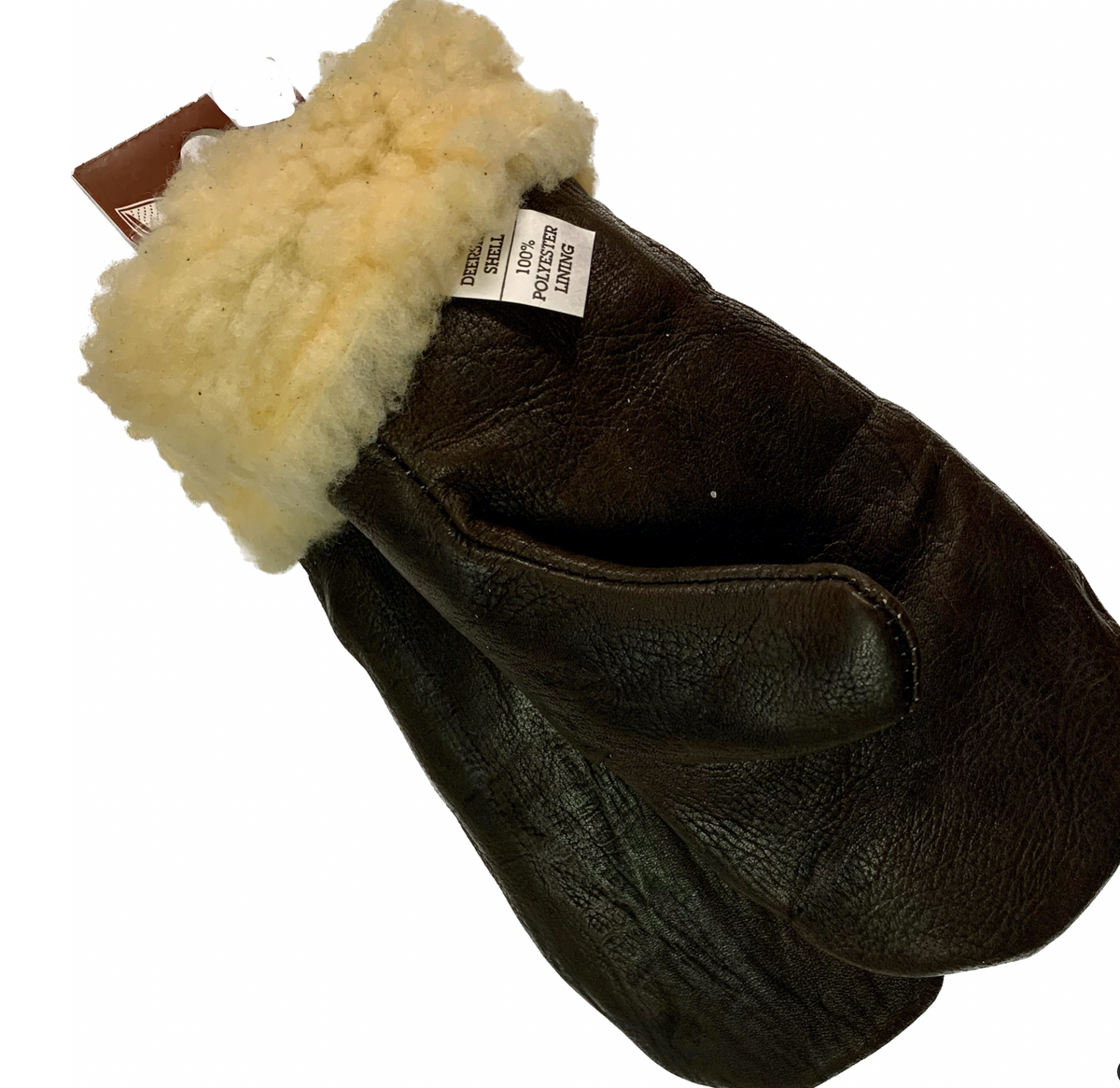 Century Deerskin Leather Lined Mittens - Dark Brown