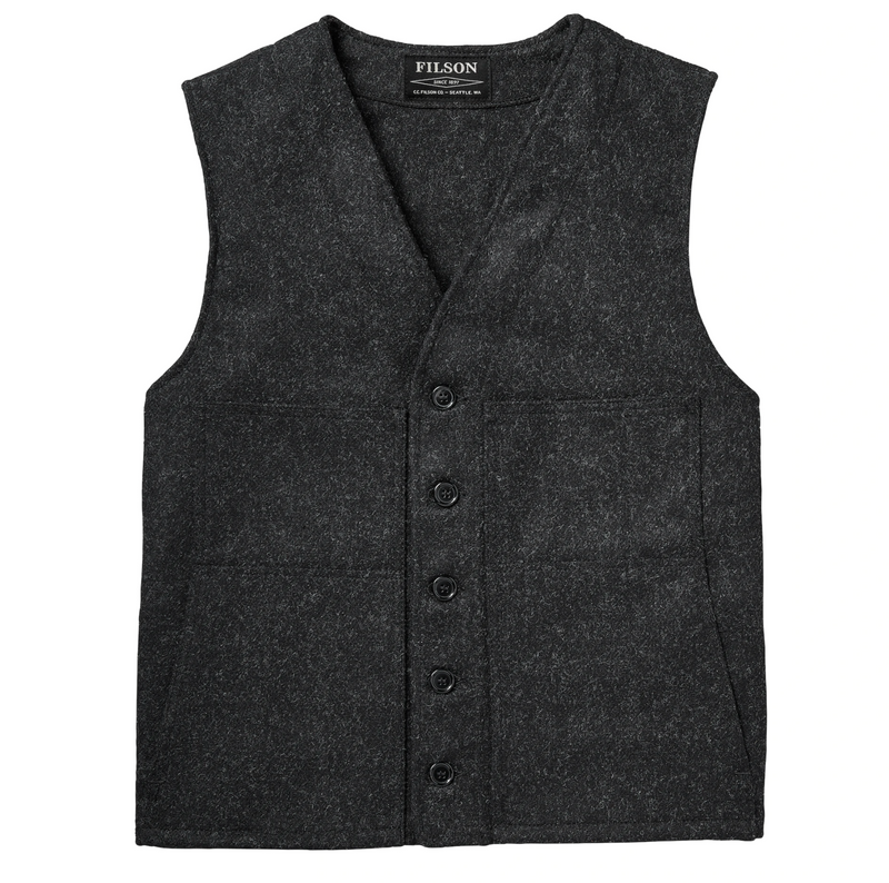 Filson Mens Mackinaw Wool Vest - EXTRA LONG Charcoal