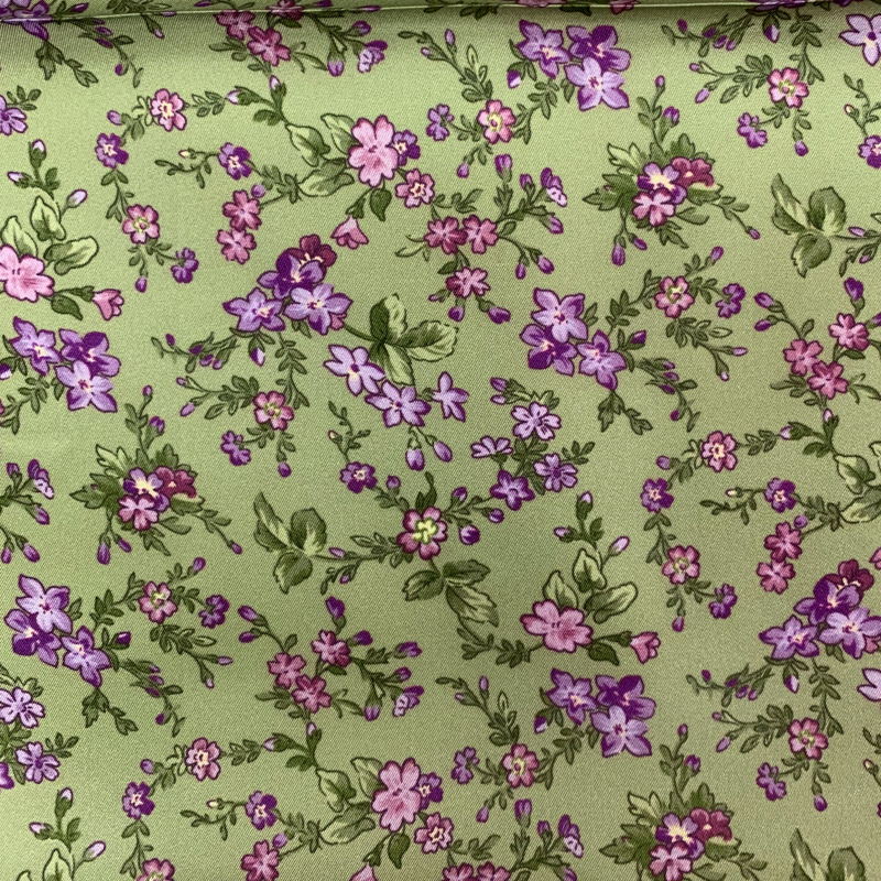 Austin Accent Green Purple Flowers Silk Scarf