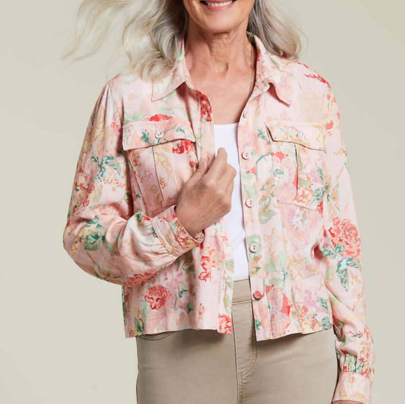 Tribal Womens Floral Linen Blend Jacket