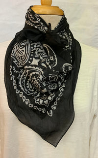 Austin Accent Black Vintage Western Bandana Silk Scarf - 19" X 19" SMALL